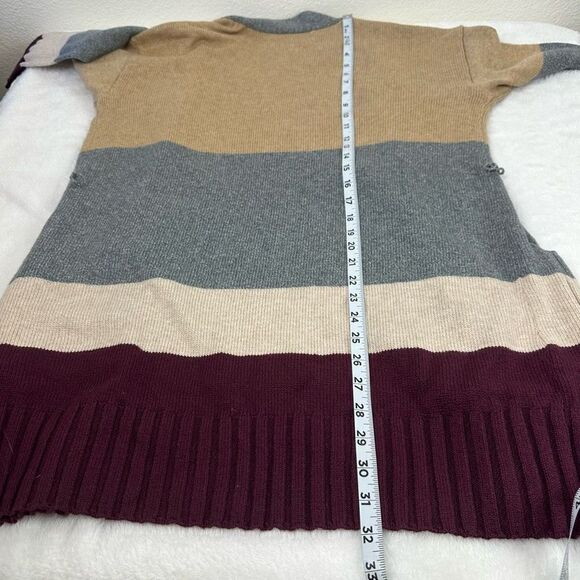 Loft Womens M Longline Belted Cardigan Sweater Neutral Chunky Colorblock Stripe - Picture 10 of 10